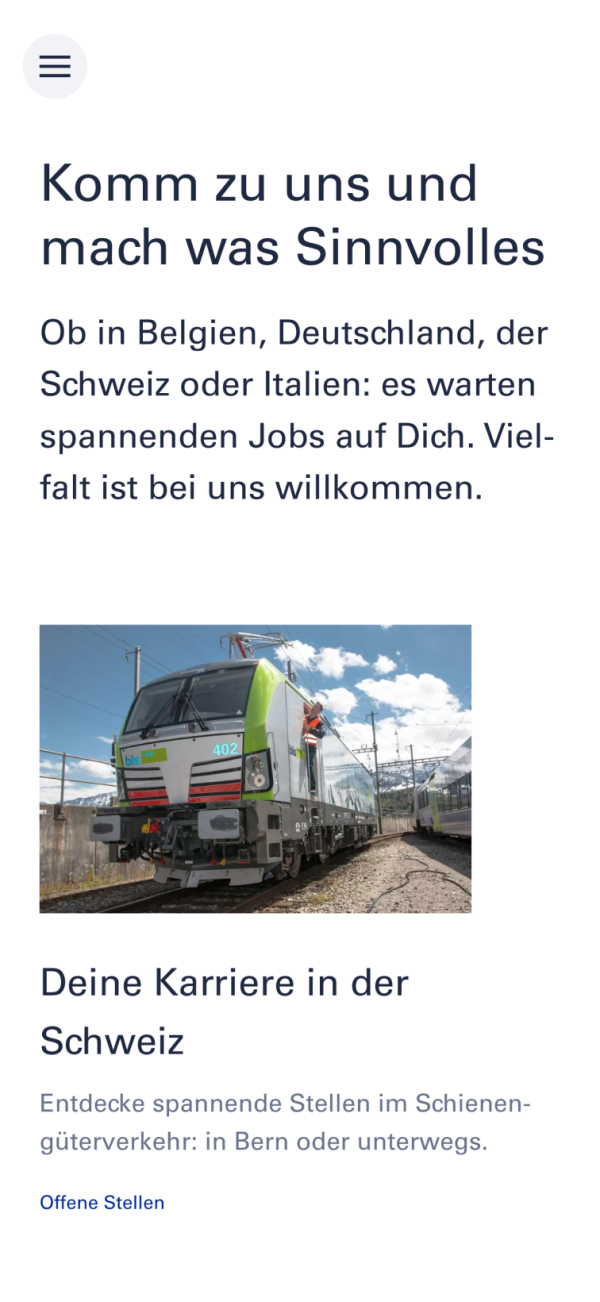 BLS Cargo Mobile Darstellung des Seiteneinstiegs