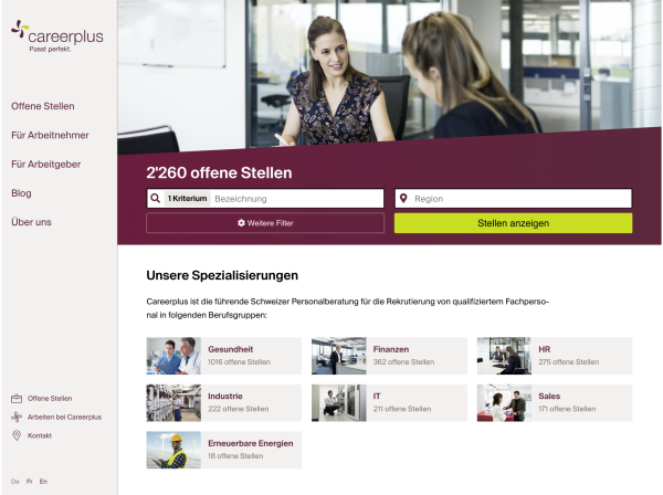 Startseite der Website von Careerplus