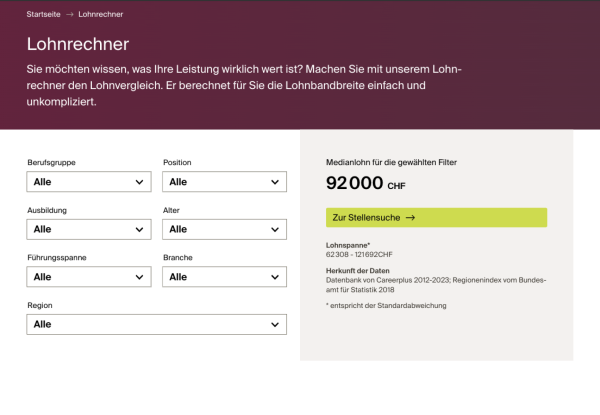 Lohnrechner auf der Website von Careerplus