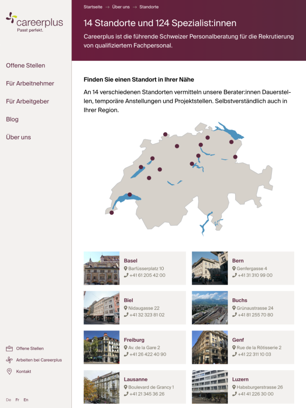 Übersicht der Standorte von Careerplus
