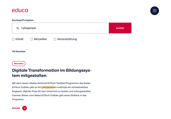 Educa Suchfunktion