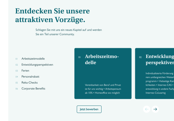 Slider-Pattern für Employer Branding Website von Orell Füssli