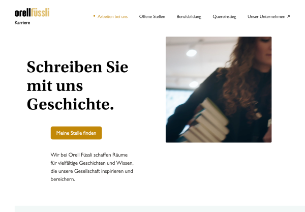Startseite der Employer Branding Website für OrellFüssli