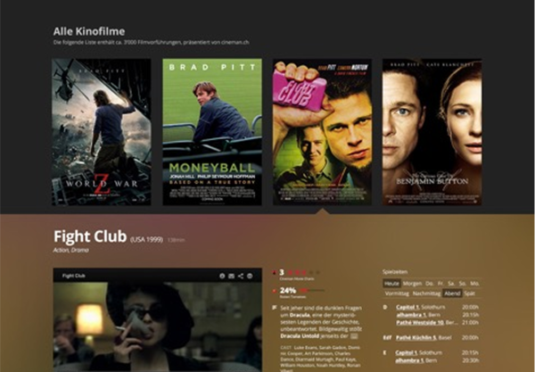 Screenshot Filmübersicht auf Cornèrcard Emotions