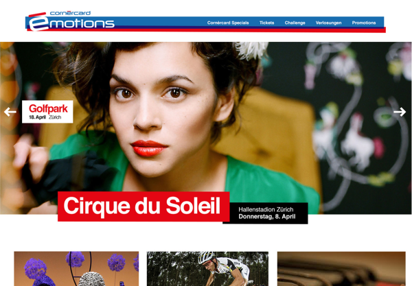 Screenshot der Website Cornèrcard Emotions