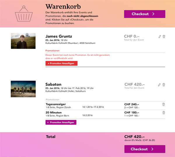 Screenshot Checkout Prozess Eventbooster