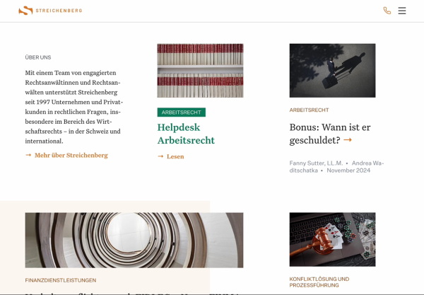 Screenshot Inhaltsübersicht der Anwaltskanzlei Streichenberg