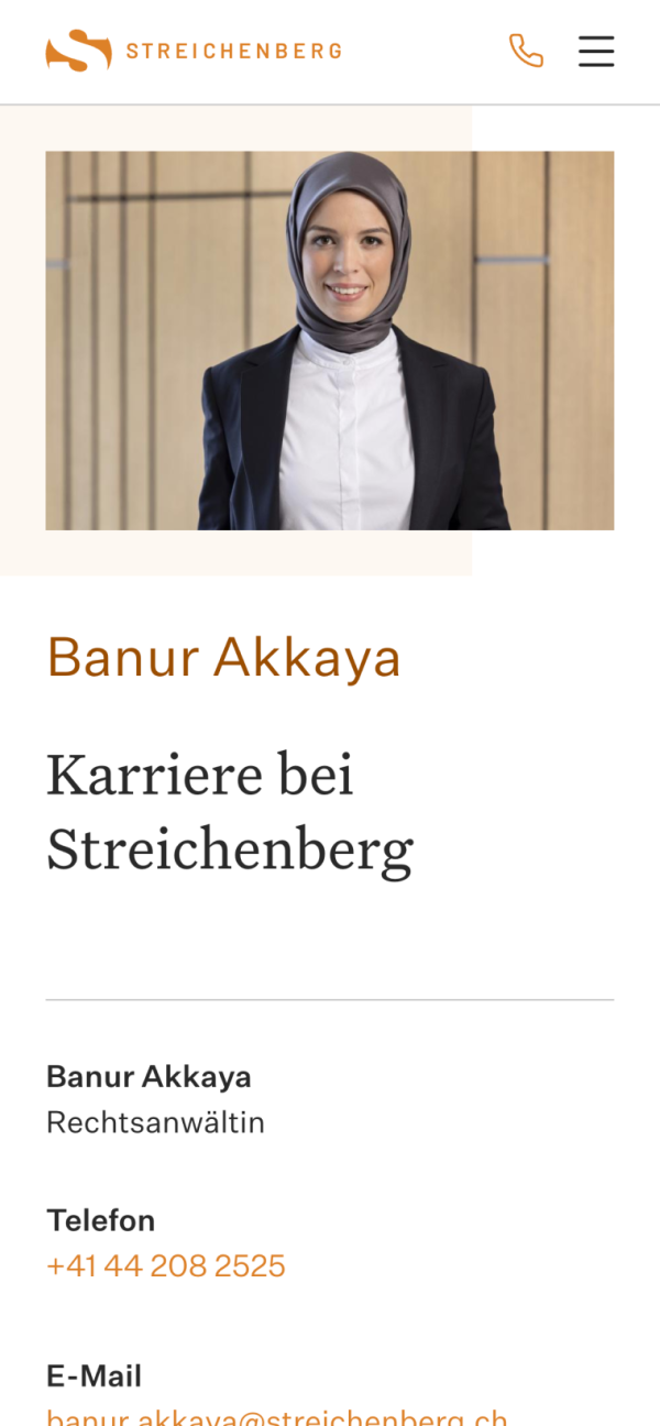 Screenshot Mobile Ansicht eines Teammitgliedes der Anwaltskanzlei Streichenberg