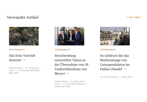 Screenshot verwandte Artikel auf der Website der Anwaltskanzlei Streichenberg