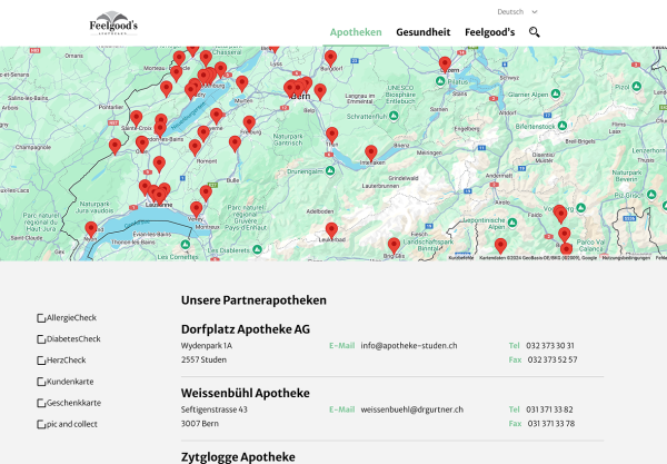 Screenshot Apothekensuche von Feelgoods Apotheken